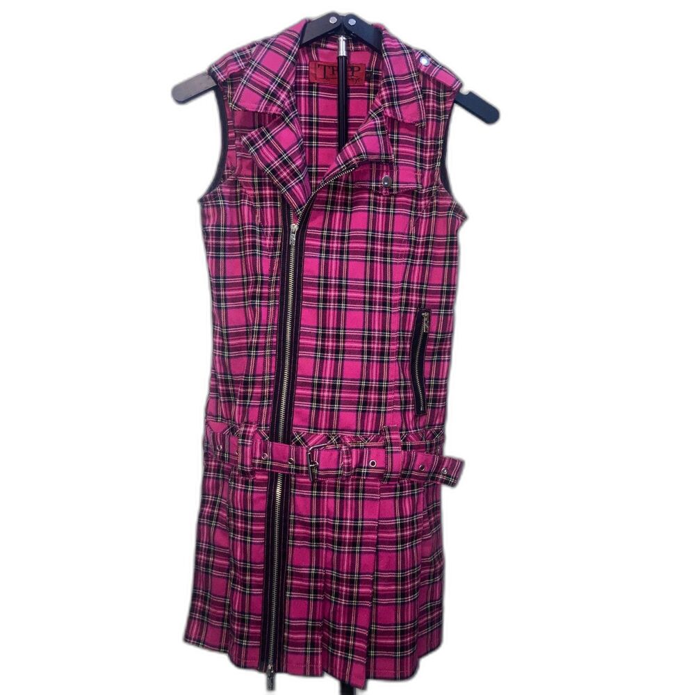 Vintage Tripp NYC Pink Plaid Zip Asymmetrical Dress Vest XS EUC